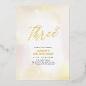 金ゴールド&イエローハート3歳の誕生日パーティー 箔招待状 (正面)