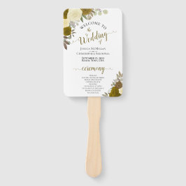 金ゴールド&イエローフローラエレガントな結婚式プログラム ハンドファン