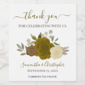 金ゴールド&イエローローズエレガントな結婚式ありがとう ワインラベル (シングルラベル)