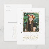 金ゴールド・イン・ザ・スターズ写真卒業はがき インビテーションポストカード (正面/裏面)