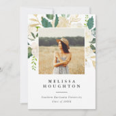 金ゴールド&ウォーターカラーフラワーズフォト卒業パーティー 招待状 (正面)