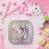 金ゴールド・エッチング付き虹彩花 ペーパープレート (パーティー)