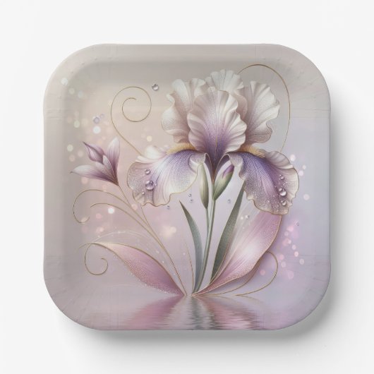 金ゴールド・エッチング付き虹彩花 ペーパープレート (正面)