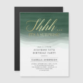 金ゴールド&エメラルドグリーンウォーターカラーサプライズ誕生日 マグネット招待状 (正面/裏面)