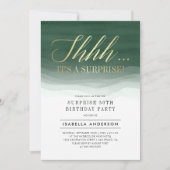 金ゴールド&エメラルドグリーンウォーターカラーサプライズ誕生日 招待状 (正面)