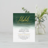 金ゴールド&エメラルドグリーンウォーターカラーサプライズ誕生日 箔招待状ポストカード (立ち正面)