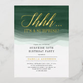 金ゴールド&エメラルドグリーンウォーターカラーサプライズ誕生日 箔招待状ポストカード (正面)