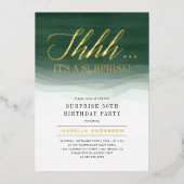 金ゴールド&エメラルドグリーンウォーターカラーサプライズ誕生日 箔招待状 (正面)