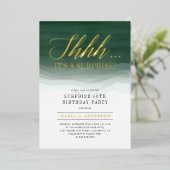 金ゴールド&エメラルドグリーンウォーターカラーサプライズ誕生日 箔招待状 (立ち正面)