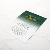 金ゴールド&エメラルドグリーンウォーターカラーサプライズ誕生日 箔招待状 (回転した状態)