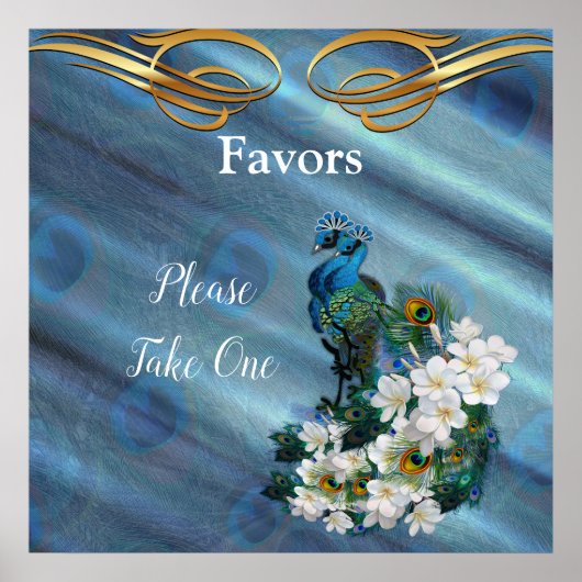 金ゴールド、エメラルドグリーンシルクのピーコック2枚 ポスター (正面)