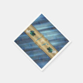 金ゴールド、エメラルドグリーンシルクの孔雀の羽 スタンダードカクテルナプキン (角)