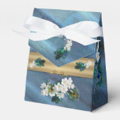 金ゴールド、エメラルドグリーンシルクの孔雀の羽 フェイバーボックス (正面サイド)