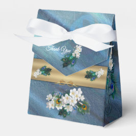 金ゴールド、エメラルドグリーンシルクの孔雀の羽 フェイバーボックス