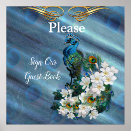 金ゴールド、エメラルドグリーンシルクの孔雀の羽 ポスター