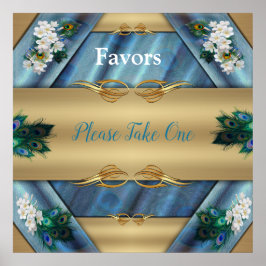 金ゴールド、エメラルドグリーンシルクの孔雀の羽 ポスター