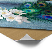 金ゴールド、エメラルドグリーンシルクの孔雀の羽 ポスター (角)