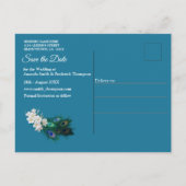 金ゴールド、エメラルドグリーンシルクの孔雀の羽 案内ポストカード (裏面)