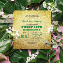 金ゴールド&エメラルドグリーンスパークリスウィート16