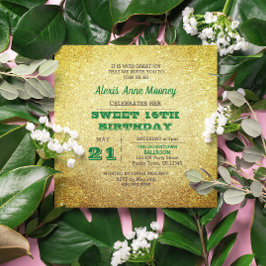 金ゴールド&エメラルドグリーンスパークリスウィート16 招待状