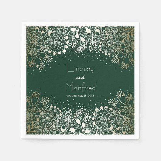 金ゴールド&エメラルドグリーンフローラ庭園の結婚式 スタンダードカクテルナプキン (正面)