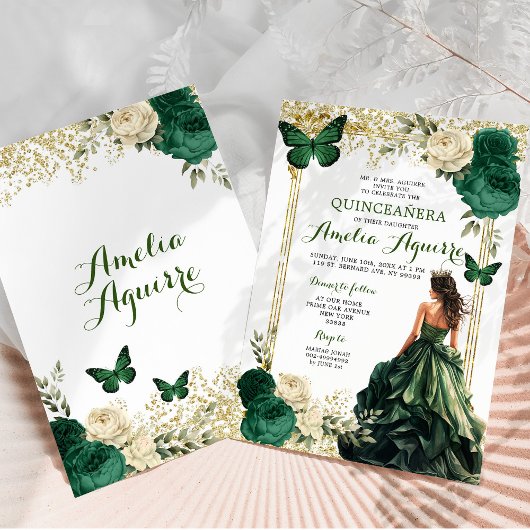 金ゴールド&エメラルドグリーン王室のプリンセスキンセアニラ 招待状