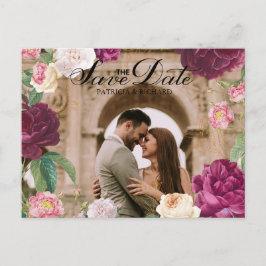 金ゴールド&エメラルドグリーン結婚フローラ 案内ポストカード