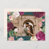 金ゴールド&エメラルドグリーン結婚フローラ 案内ポストカード (正面/裏面)