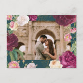 金ゴールド&エメラルドグリーン結婚フローラ 案内ポストカード (正面)