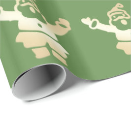 金ゴールド&エレガントグリーンサンタクロースのクリスマスパターン ラッピングペーパー