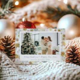 金ゴールド&エレガントシルバースノーフレークホリデーカード シーズンカード