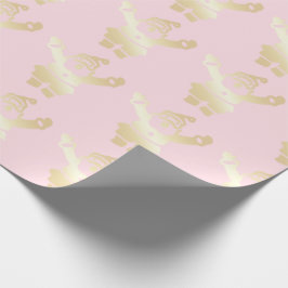 金ゴールド&エレガントピンクサンタクロースのクリスマスパターン ラッピングペーパー