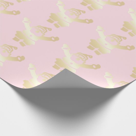 金ゴールド&エレガントピンクサンタクロースのクリスマスパターン ラッピングペーパー (角)