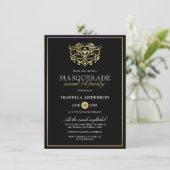 金ゴールド&エレガントブラックマスカレードスウィート16パーティー 招待状 (スタンド正面)