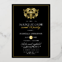 金ゴールド&エレガントブラックマスカレードスウィート16パーティー