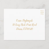 金ゴールド&エレガントホワイトRSVPグラムウェディングパーティー インビテーションポストカード (裏面)