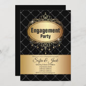 金ゴールド, エレガント,グリッター,婚約パーティ 招待状 (正面/裏面)