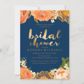 金ゴールド&オレンジフローラブライダルシャワーの招待 招待状 (正面)