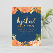 金ゴールド&オレンジフローラブライダルシャワーの招待 招待状 (スタンド正面)
