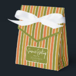 金ゴールド，オレンジ，オリーブグリーンストライプのホリディグリーティング フェイバーボックス<br><div class="desc">金ゴールド、オレンジ、オリーブストライプのグリーンのお気に入りボックスとリボンのタイとシンプル休日の挨拶。すべてのギフト装飾テーマに最適。シンプル追加の装飾に応じてマキシマリストに/ミニマリスト。</div>