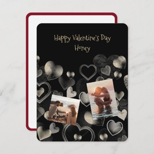 金ゴールド・オン・ブラックエレガント・フラット・バレンタイン・カード カード (正面/裏面)