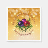金ゴールド・カクテルに一致するクリスマスの名前を追加 スタンダードカクテルナプキン (正面)
