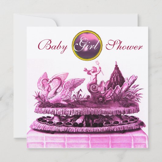 金ゴールド/カップケーキ女の子の赤ちゃんシャワー 招待状 (正面)