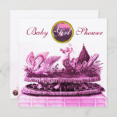 金ゴールド/カップケーキ女の子の赤ちゃんシャワー 招待状 (正面/裏面)