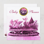 金ゴールド/カップケーキ女の子の赤ちゃんシャワー 招待状 (正面/裏面)