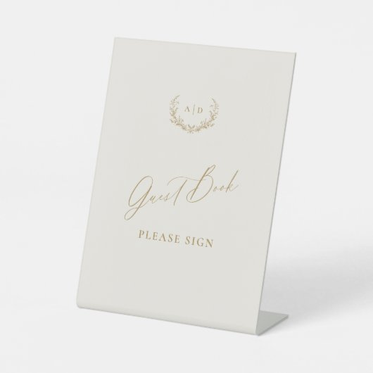 金ゴールド&クリームコテージゲストブックテーブルテントサイン 台座サイン (正面)