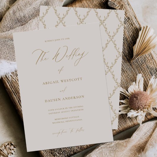 金ゴールド&クリームシンプル結婚式招待状カード 招待状