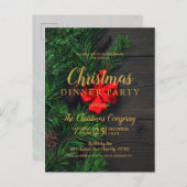 金ゴールド·クリ素朴スマス·ディナー·パーティー インビテーションポストカード (正面/裏面)