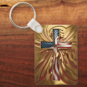 金ゴールド・クロスにおける米国国旗#5 キーホルダー (正面)