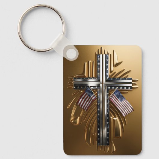 金ゴールド・クロスにおける米国国旗#6 キーホルダー (正面)